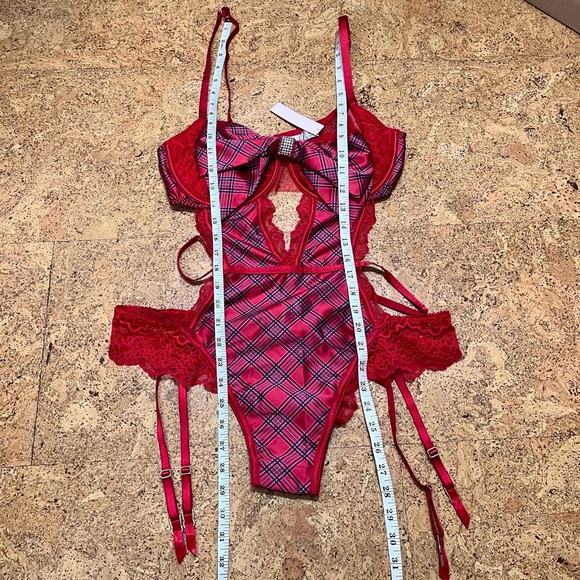 Victoria’s Secret Wicked Unlined Bow Balconette Teddy NWT In Red Plaid Sz XL - Picture 14 of 16